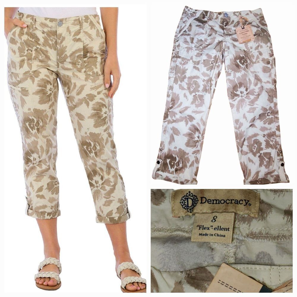 New Democracy Pants Size 8 32x27 Flex-ellent‎ Crop Mid Rise straight camo hiking